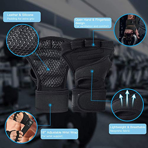 Image of Sportneer Gym Gloves with Wrist Support Grip and Breathable Glove Design Used for Weight Lifting, Pull Up, Crossfit, Cycling, Driving, Fitness, Gym Training(L)