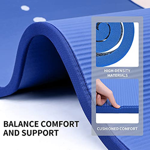 Image of NBR Yoga Mat 1830×660×10 mm - BLUE PROIRON Pilates Mat Edge Protection Non-Slip Yoga Mat Exercise Extra Thick Foam Mat Fitness Workout Mats Home Gym with Carrying Strap