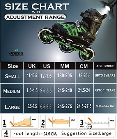 Image of JASPO Radar Adjustable Inline Skates with 100 MM PU Wheel (Medium (35-38), Green)