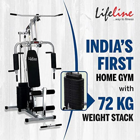 Image of Lifeline Fitness HG-002 Home Gym Machine with 72kg Weight Stack with LE-103BS Air Bike with Back Support for Complete Home Gym Setup