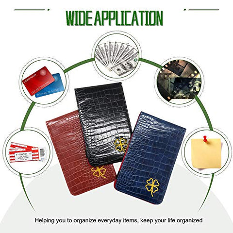 Image of FINGER TEN Golf Scorecard Holder Yardage Cover with 2 Free Golf Pencil Pack, Deluxe Color Black Blue Brown Gift Lucky Clover (Red-Lucky Clover)