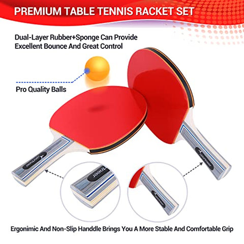 Image of Table Tennis Set,Red and Black Double-Sided Table Tennis Set of 2 Rackets and 4 Balls and Storage Bag for Children Adult Indoor/Outdoor Games,Best Gift for Boys and Girls