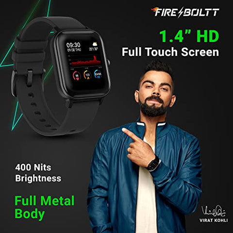 Image of Fire-Boltt SpO2 Full Touch 1.4 inch Smart Watch 400 Nits Peak Brightness Metal Body 8 Days Battery Life with 24*7 Heart Rate monitoring IPX7 with Blood Oxygen, Fitness, Sports & Sleep Tracking (Black)