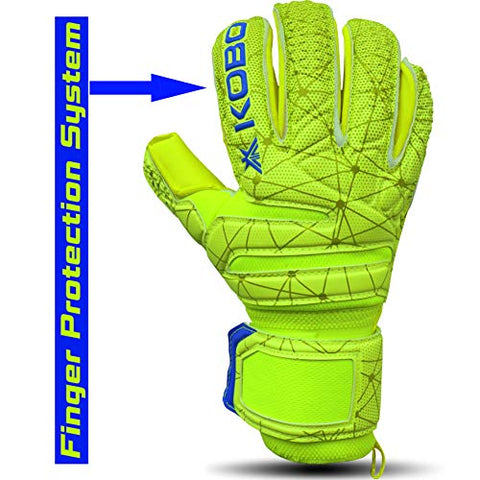 Image of Kobo GKG-07 Football/Soccer Goalie Goal Latex Keeper Gloves, Strong Grip for The Toughest Saves, with Finger Spines to Give Splendid Protection and Comfort, 8.5, with Finger Save