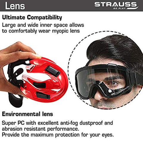 Image of Strauss Cycling Helmet, (Black/Red) with Strauss Offroad Motorcycle/Bike Goggle, (Red)