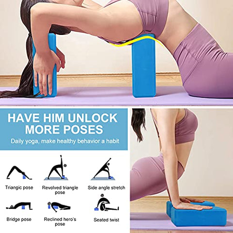Image of Futurekart Yoga Blocks EVA Foam Block to Support and Deepen Poses, Improve Strength and Aid Balance and Flexibility 2 in 1 Set (Blue)