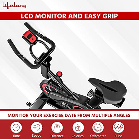 Image of Lifelong LLESB99 Exercise Spin Fitness Bike with 6kg Flywheel|Adjustable Resistance|LCD Monitor & Heart Rate Sensor for Fitness at Home|Spin Bike, Fitness Bike, Exercise Bike for Home Use|Max User Weight: 100kg (1 Year Warranty)