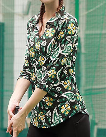 Image of JACK SMITH Women's 3/4 Sleeve Sports Moisture-Wicking Polo Shirt T-Shirt Tops, Cashew Flowers 2#, Large