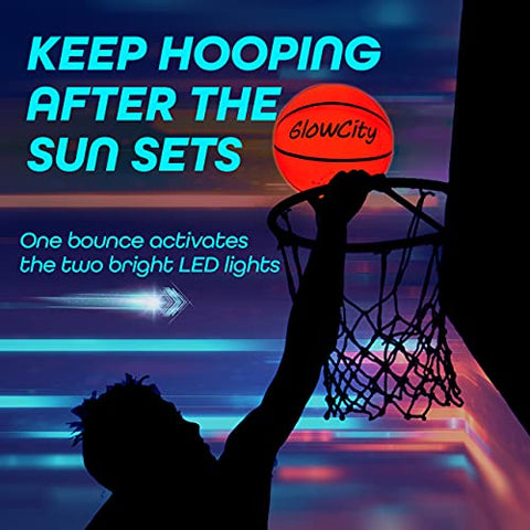 Image of GlowCity LED Light-Up Basketball – Size 6, 28.5-inch, Official Size Women’s Basketball, Good for Pre-Teens Too – Impact Activated Glow-in-The-Dark, Nylon Wound Durability, Batteries Included