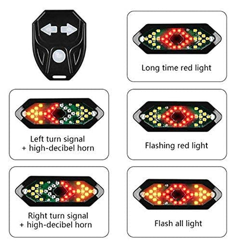 Image of Lista Bicycle Tail Light USB Rechargable Smart Wireless Remote Control Turn Signal Warning Lamp Bike Taillight
