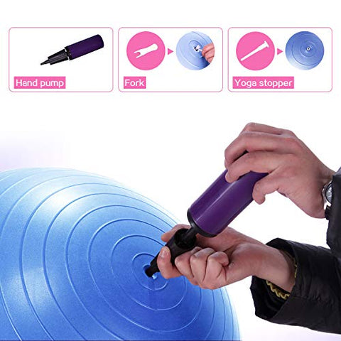 Image of PROIRON Yoga Ball-55cm Blue Exercise Ball with Postures Shown on The Yoga Ball, Pregnancy Ball, Anti-Burst Gym Ball, Swiss Ball with Pump, Birthing Ball for Yoga, Pilates, Fitness, Labour
