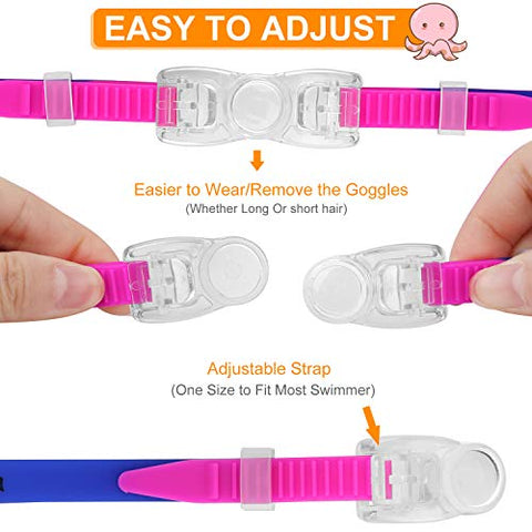 Image of Kids Swim Goggles Swimming Goggles for Boys Girls Kid Age 3-12 Child Colorful Swim Goggles Clear Vision Anti Fog UV Protection No Leak Soft Silicone Nose Bridge Protection Case Kids' Skoogles