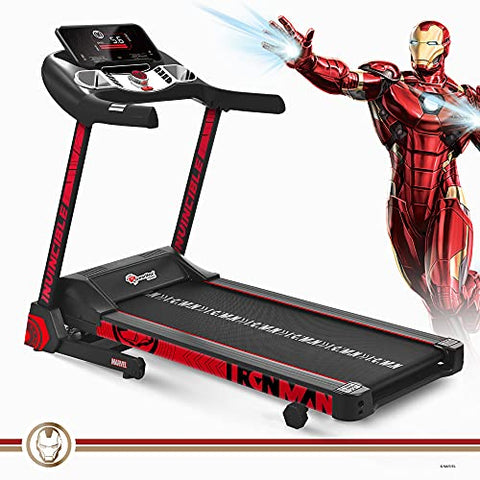 Image of PowerMax Fitness X Marvel MTM-2500 Iron Man Edition (4HP Peak) Smart Folding Electric Treadmill with Manual Incline, MP3, Speaker, Exercise Machine for Home Gym and Cardio Training (Red)