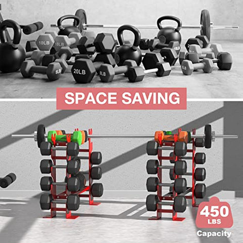 Image of FISUP Weight Rack for Dumbbells, Dumbbell Rack Stand Only 450LBS Capacity Weight Rack for Home Gym Strength Training Dumbbell Racks Red and Black 5 Tier