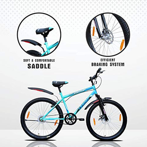 Image of Leader Men's Single Speed with Front Suspension and Front Disc Brake Without Gear Scout MTB 26T Mountain Bicycle (Sea Green & Black, Above 10 Years, 18", 26")