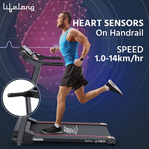 Image of Lifelong FitPro LLTM111 (2.5 HP Peak) Motorized Treadmill for Home with 12 preset Workouts, Max Speed 14km/hr., Bluetooth Speaker Max. User Weight 110kg, 1 Year Manufacturer's Warranty
