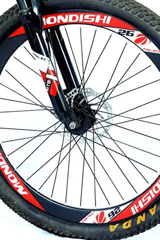 Image of MDS Unlimited CYCLES ROADY 26 inches 21 Shimano Gear Dual Suspension 18 Inches Steel Frame Double Disc Brake Foldable MTB Mountain Bike Cycle for Unisex (Black Red )