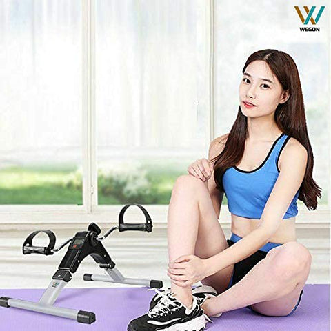 Image of Wegon Foldable Mini Fitness Cycle Pedal Exerciser Bike Gym Machine With Digital Display Meter For Men Women Home Exercise Gym, PVC, Multicolour