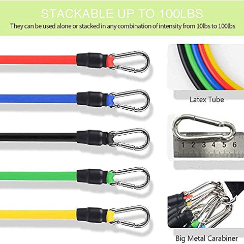 Image of RYLAN-Resistance Bands Set for Exercise, Stretching, and Workout Toning Tube Kit with Foam Handles, Door Anchor, Ankle Strap, and Carrying Bag for Men, Women (TPE)