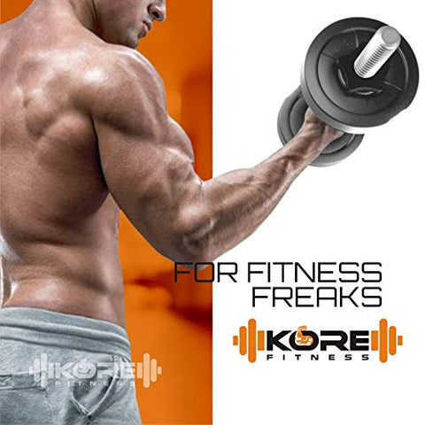Image of Kore PVC-Dm 16 Home Gym Dumbbells Kit (20 Kg, 3Kg X 4 Plates + 2Kg X 4 Plates), Black