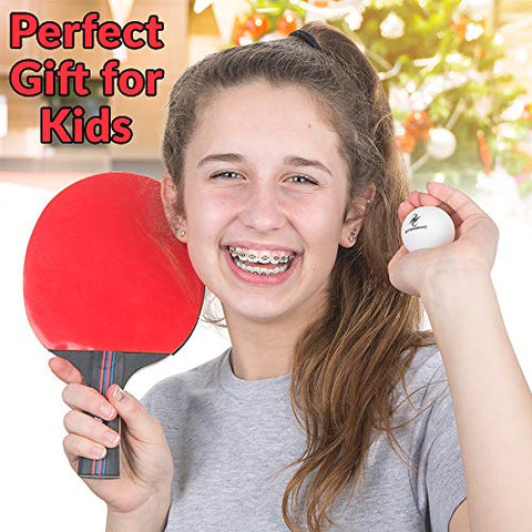 Image of Synrgenic Table Tennis Paddle Set - 4 Professional Ping Pong Rackets, 8 Professional ITTF Game Balls, Foldable Scorecard, and Portable Cover Bag - Ergonomic Wooden Bats for Powerful Speed and Spin