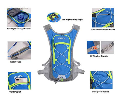 Image of KBNI Hydration Backpack with 2 Litre (68 Ounce) Water Bladder, Lightweight, Suitable for Outdoor Hiking Running Cycling Camping Climbing Sports Perfect for Men Women & Kids