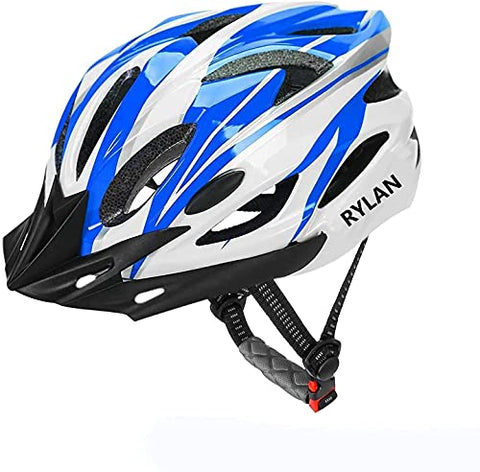 Image of RYLAN Bicycle Helmet with Detachable Visor Back Light & Insect Net Padded Adjustable Size Cycling Helmet Lightweight Mountain Bike Cycle Helmets for Mens (Blue)