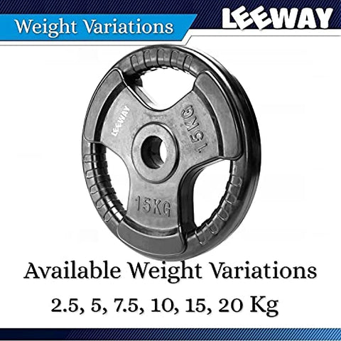 Image of LEEWAY Professional Regular Metal Integrated Olympic Rubber Weight Plates| Rubber Weight| Spare Gym Weight Plates for Strength Training| Olympic Weight (Regular-31 mm Hole Dia, 5 kg Set (2.5kg x 2))