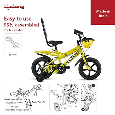 Image of Lifelong LLBC1401 Juniors Ride Cycle 14T with Training Wheel, Mudguard for Boys and Girls| 95% Assembled, Frame Size: 9" | Ideal Height : 3 ft + |Lifelong Cycle Ideal for 2 to 5 Years (Yellow)