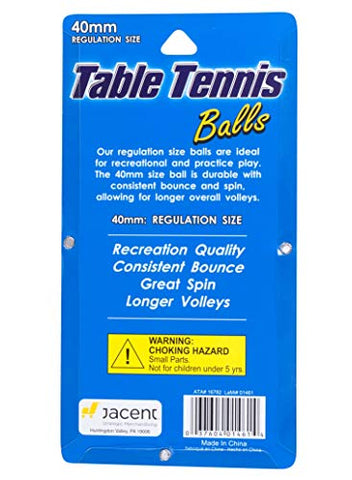 Image of Jacent 40MM Regulation Size White Table Tennis Balls, 6 Ping Pong Balls per Pack, 1-Pack