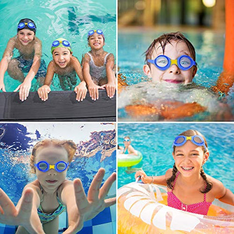 Image of Kids Swim Goggles Swimming Goggles for Boys Girls Kid Age 3-12 Child Colorful Swim Goggles Clear Vision Anti Fog UV Protection No Leak Soft Silicone Nose Bridge Protection Case Kids' Skoogles