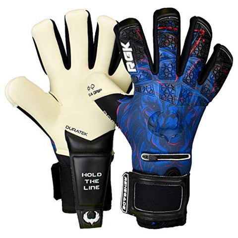Image of Renegade GK Limited Edition Rogue Guardian Goalie Gloves with Pro-Tek Fingersaves | 4mm Giga Grip & Neoprene | Black & Blue Soccer Goalkeeper Gloves (Size 9, Youth-Adult, Negative Cut, Level 4+)