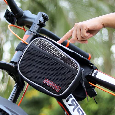 Image of BikerzBay Polyester Bicycle Double Sided Front Frame Handlebar Bag – Mobile Pouch for Cycle for up to 7 inch Phones (Pack of 1) Black