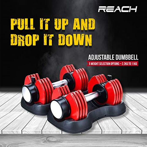 Image of Reach Carbon Adjustable Dumbbells with Pin Lock Technology Space Saver (Single) (Carbon-11 (kgs) Red)