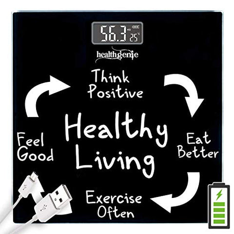 Image of Healthgenie Digital Weight Machine, Weighing Machine For Human Body Digital Weighing Scale, With USB Charging & 1 Year Warranty (Healthy Living), Black.