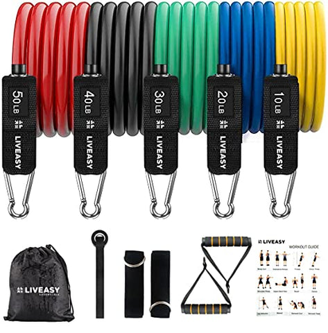 Image of LivEasy Essentials Unbreakable 100 % Natural Latex Rubber Resistance Bands for Workout - Men & Women (Set of 12)