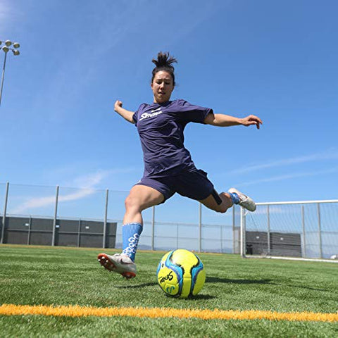 Image of Senda Amador Training Soccer Ball, Fair Trade Certified, Yellow/Light Blue, Size 4 (Ages 8-12)