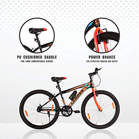 Image of Leader Men's Single Speed Without Gear City Surfer MTB 26T Mountain Bicycle (Black & Orange, Above 10 Years, 18", 26")