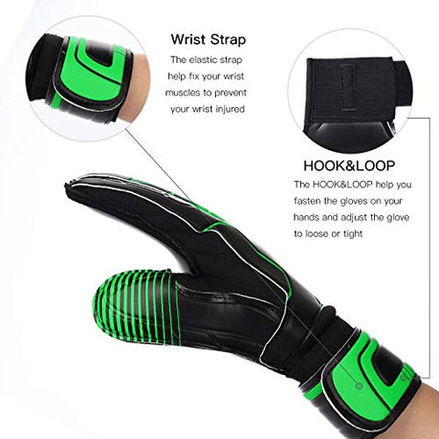 Image of Goalie Gloves with Fingersaves, Black 3+3MM Latex Soccer Gloves Goalkeeper Glove for Youth Kids Adult(Black-Green 10)