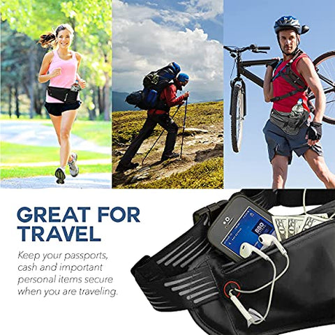 Image of Athlé Running Fanny Pack with Water Bottle Holder - Adjustable Run Belt Storage Pouch with Zipper Pocket for Sports and Travel – 360° Reflective Band – Fits iPhone Plus, Galaxy Note – Black/Silver