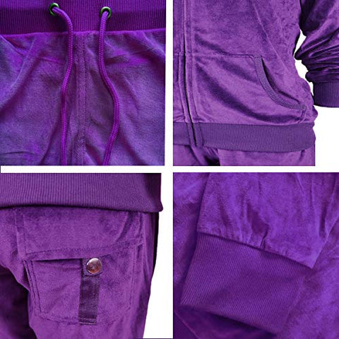 Image of Facitisu Black Grey Womens Velvet Zip Hooded Sweatshirt Athletic Soft Plus Size Hooded and Sweat Pants Tracksuit Set (XL, Purple)