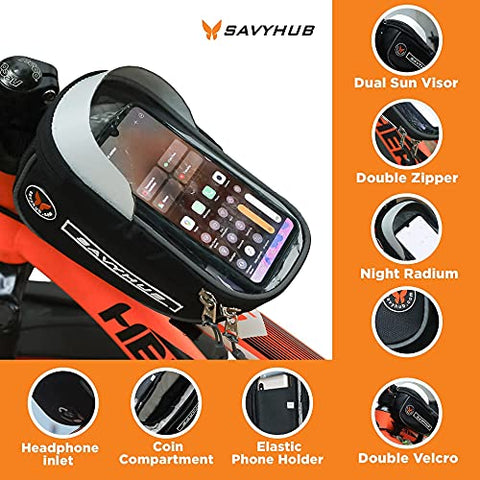 Image of SAVYHUB Bike Bicycle Front Frame/Tube Bag waterproof mobile phone holder with sensitive touch screen and waterproof premium material Suitable for all types of mobiles below 7.2 inch
