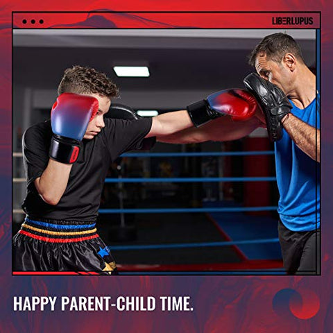 Image of Liberlupus Youth Boxing Gloves for 10-18, Teens Boxing Gloves with Gradients, 2 Sizes, Teenagers Junior Kids Boxing Gloves for Punching Bag, Kickboxing, Muay Thai, MMA (Red Blue, 8 oz)
