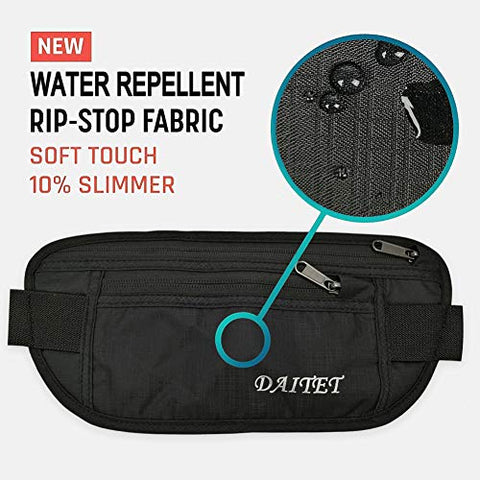 Image of DAITET Running Belt Waist Pack, Fanny Pack for Men&Women, Travel Money Belt, Waterproof Waist Bag, Adjustable Workout Belt Fits All Phone (Pure Black)