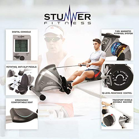 Image of Stunner Fitness SRX-550 Magnetic Rowing Machine with 10 Resistance Levels & LCD Display for Full Body Cardio Workout at Home