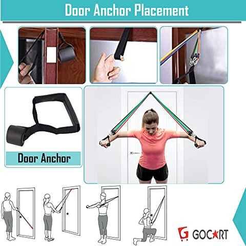 Image of GOCART WITH G LOGO 9 pcs Resistance Band Set - with Door Anchor, Handles, Stackable Up to 80lbs - for Resistance Training, Physical Therapy, Home Workouts