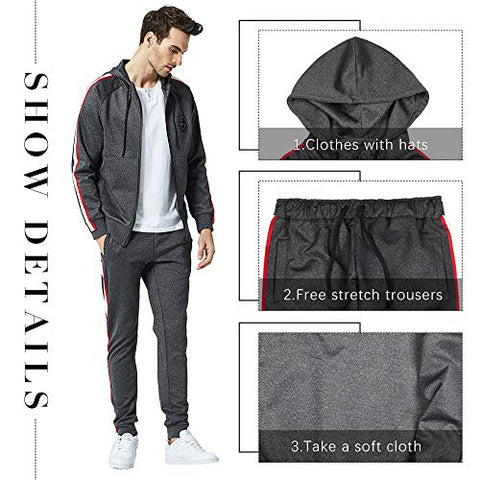 Image of MANTORS Men's Hooded Athletic Tracksuit Full Zip Casual Jogging Gym Sweat Suits Darkgray-S
