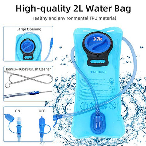 Image of FENGDONG Sports Hydration Packs Backpack with 2L TPU Water Bladder for Hiking,Biking,Running,Cycling,Climbing Included Tube Brush-Blue