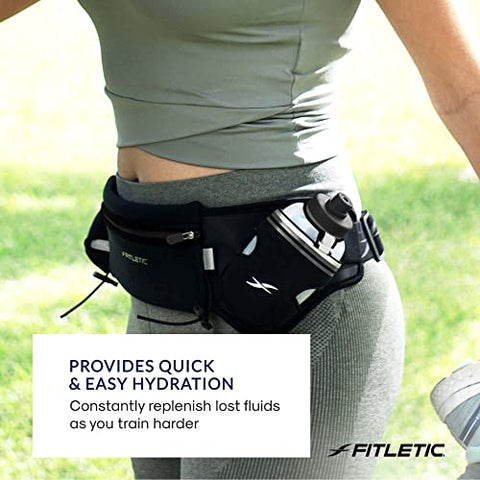 Image of Fitletic Hydra 16 Trail Hydration Belt ‚ Small/Medium, Black | Patented No Bounce Technology for Marathon, Triathlon, Ironman, Trail, 5K, 10K | Running Belt | Race Belt | HD08-C1S