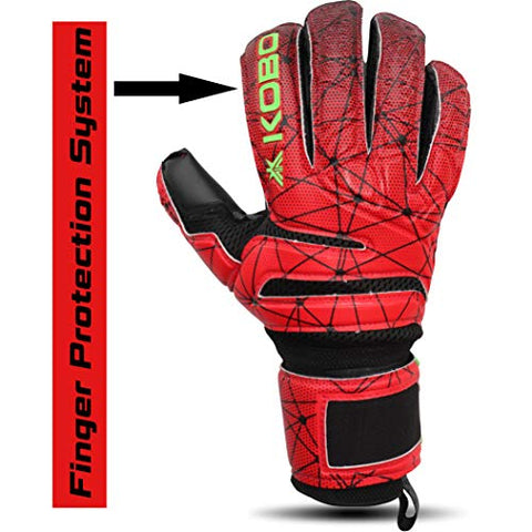 Image of Kobo GKG-06 Football/Soccer Goalie Goal Latex Keeper Gloves, Strong Grip for The Toughest Saves, with Finger Spines to Give Splendid Protection and Comfort, 9.5, with Finger Save